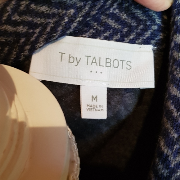 T by Talbots Navy Blue Herringbone Full Zip Jacket Coat - Picture 6 of 8